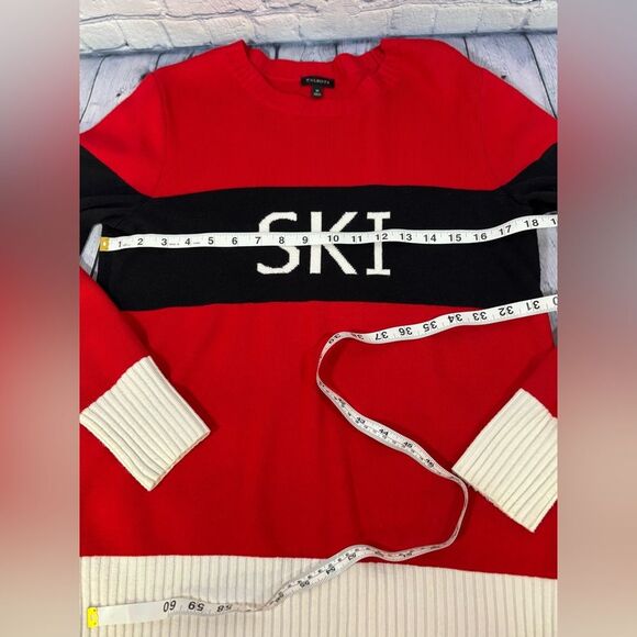 Talbots Red Cream Black SKI Thermolite Chalet Chic Cozy Holiday Sweater M - Picture 10 of 11